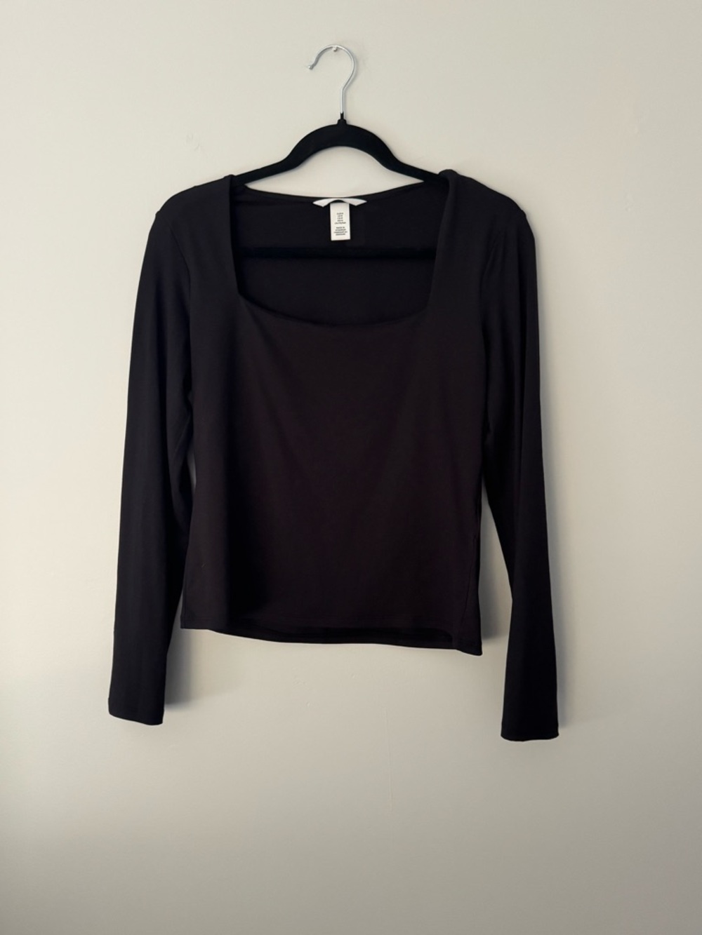 H&M Black Long Sleeve Square Neck Top